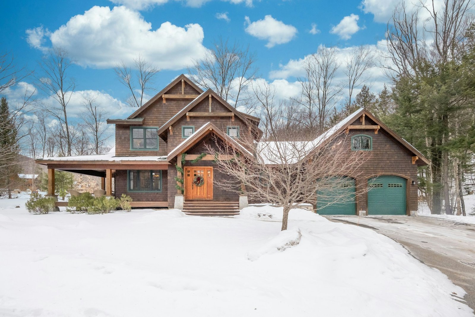 Custom-built house in the mountains. Exterior facade.